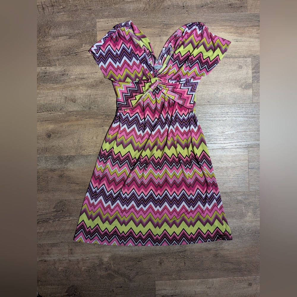 Christina Pink Green Flutter Sleeve Sweetheart Sundress